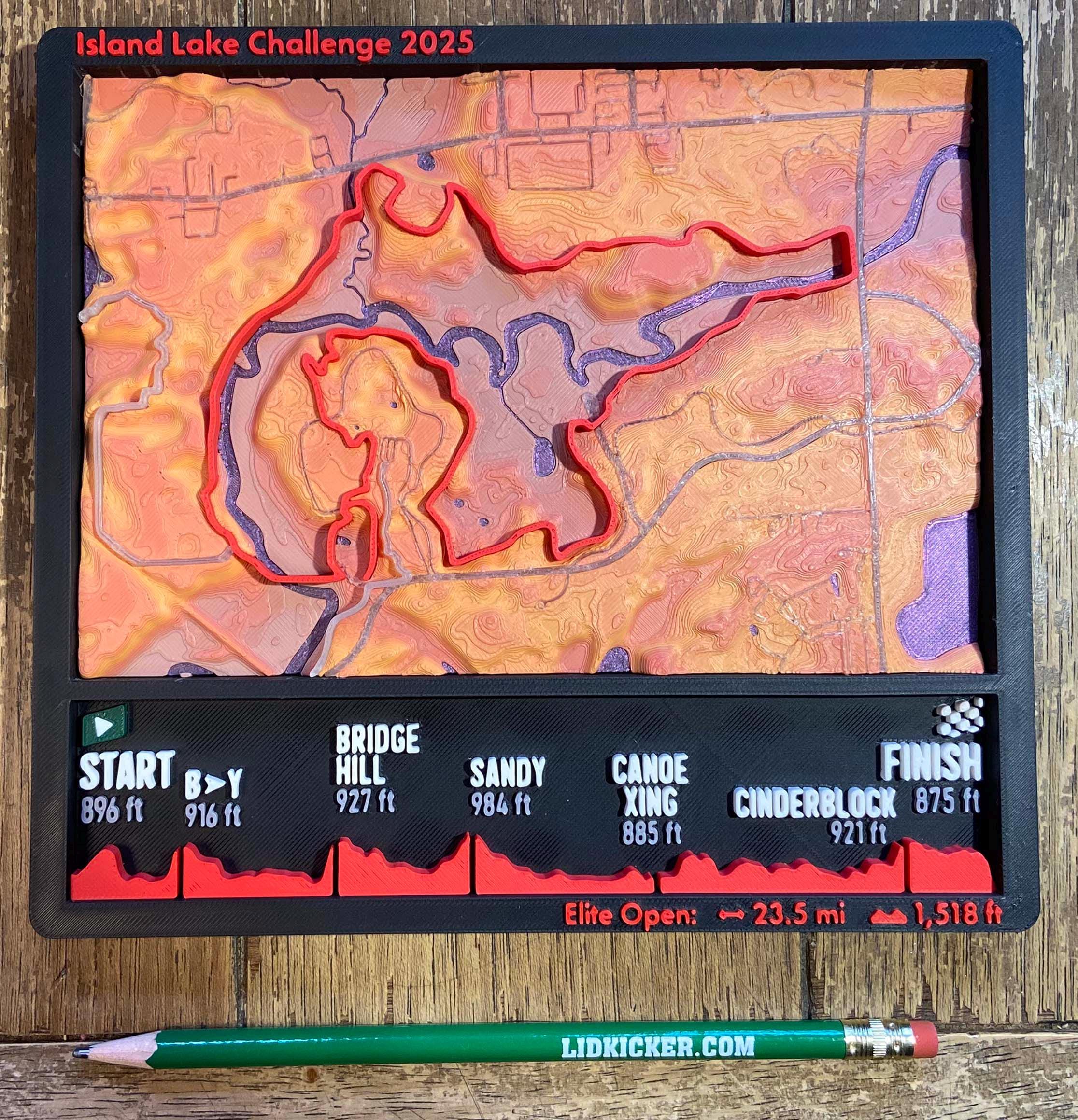 Island Lake Challenge MTB Race 3D Route Map - Detroit Michigan Area Cycling Wall Decor