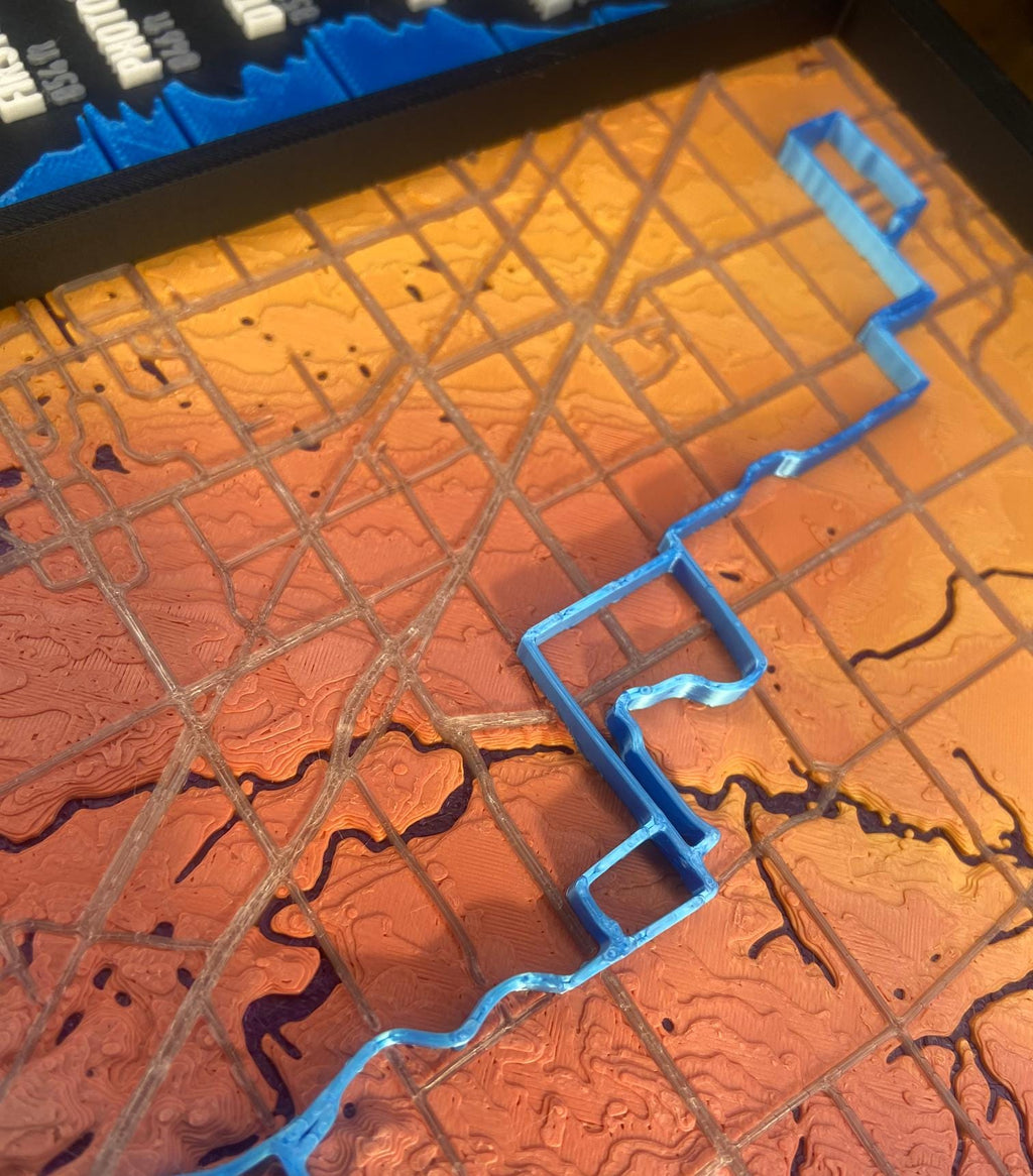 TNT 3D Bicycle Route Map with Elevation - Detroit area group ride cycling wall decor