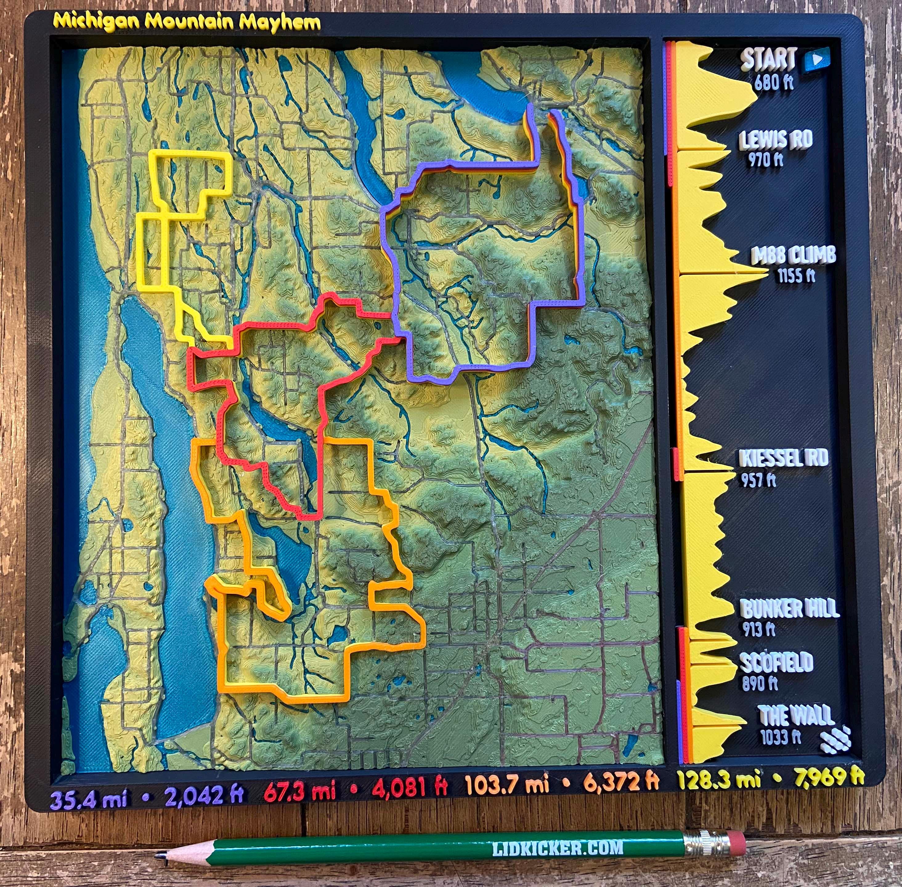 3D Printed Michigan Cycling Route Map – Traverse Area Topographic Wall Decor