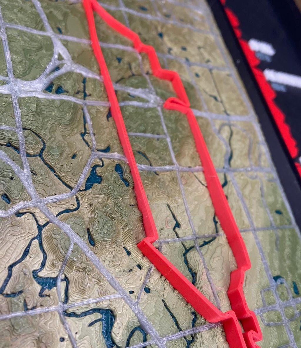 Derby 3D Route Map with Elevation - Detroit area cycling wall decor