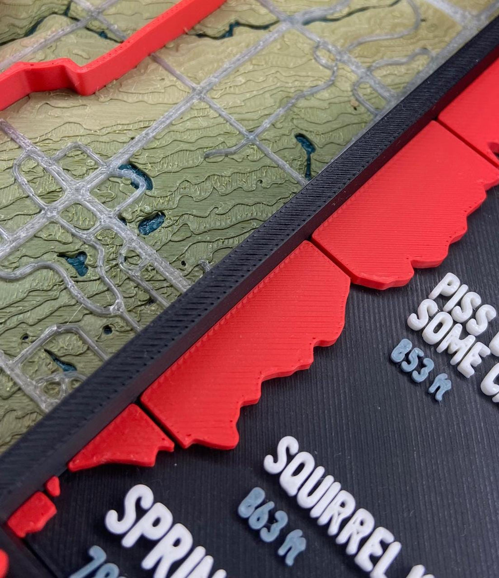 Derby 3D Route Map with Elevation - Detroit area cycling wall decor
