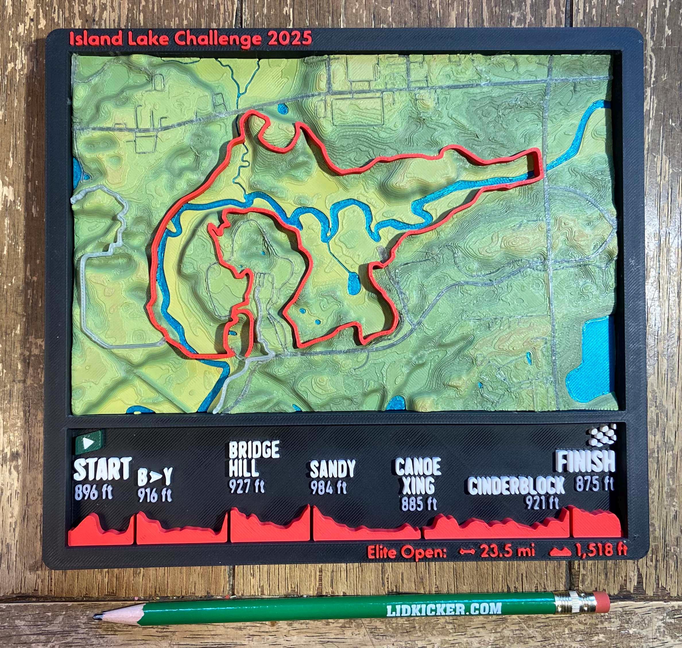Island Lake Challenge MTB Race 3D Route Map - Detroit Michigan Area Cycling Wall Decor