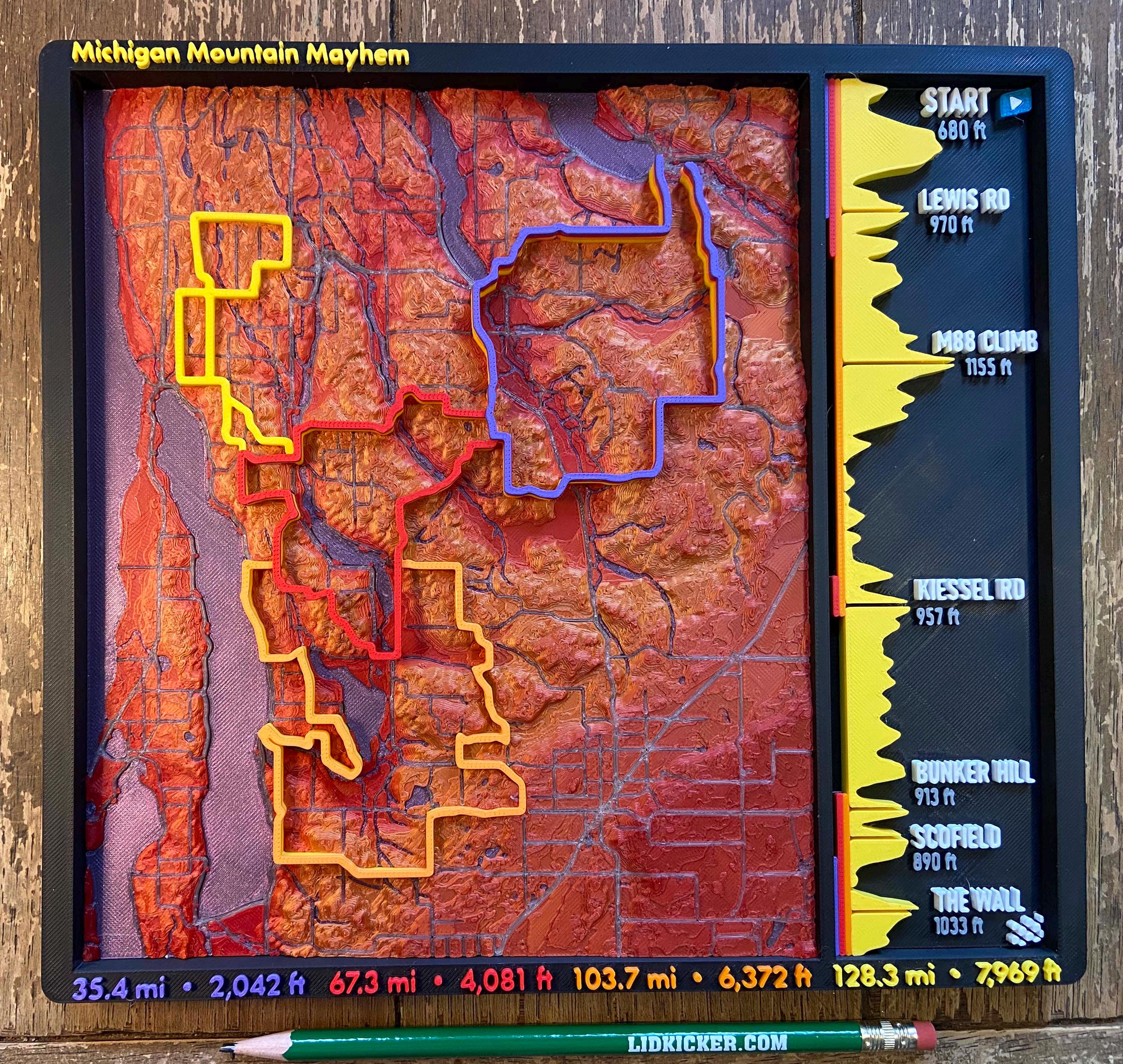 3D Printed Michigan Cycling Route Map – Traverse Area Topographic Wall Decor
